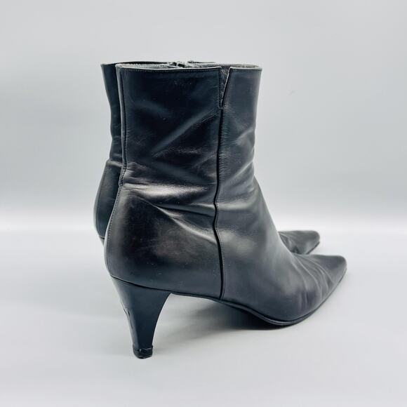 Stuart Weitzman Boots Womens 10 Black Pointed Toe Kitten Heel Zip Dress Booties - Picture 9 of 11